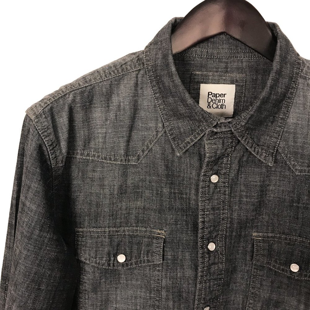 Paper Denim & Cloth Pearl Snap Button Chambray Shirt Size L